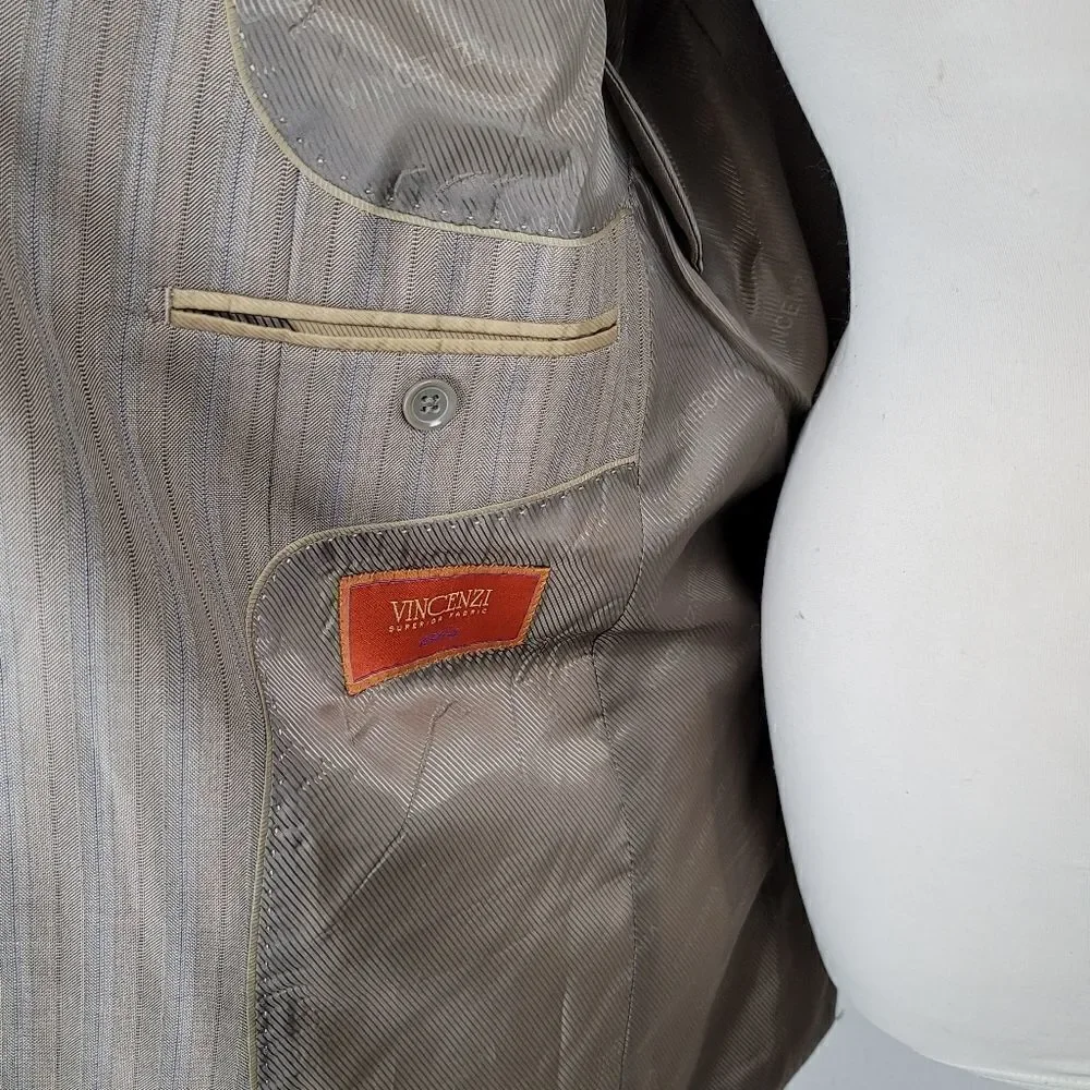 Vicenzi 3 button taupe with blue pinstripe blazer